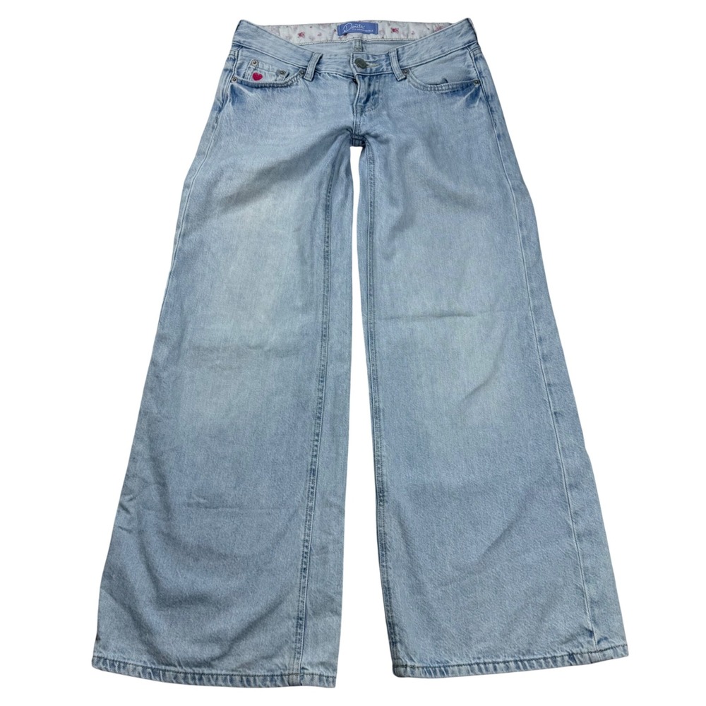 VTG Y2K Style Denim by Aeropostale Wide Leg Jeans Light Wash Heart 000 Short